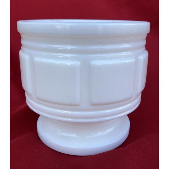Vintage Randall Milk Glass Jardinere Block Pattern VASE Planter 4 3/8" x 4 5/8" - Picture 12 of 13